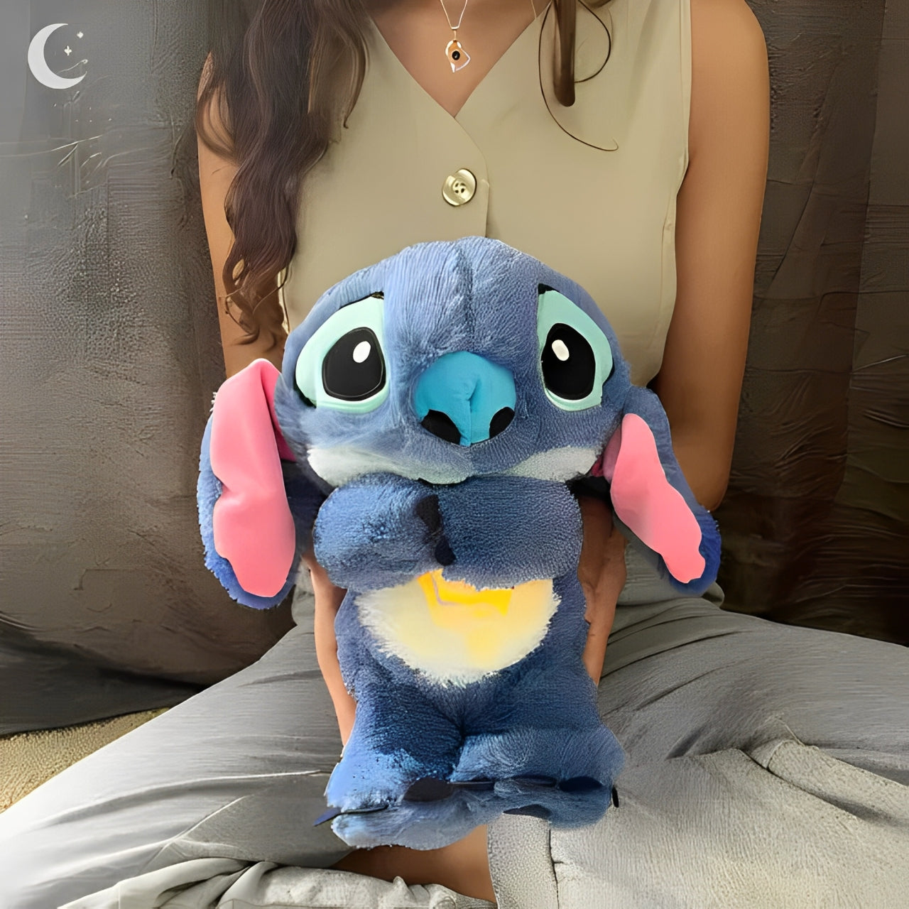 Stitch De Pelúcia Que Respira + Colar Eu Te Amo Em 100 Idiomas