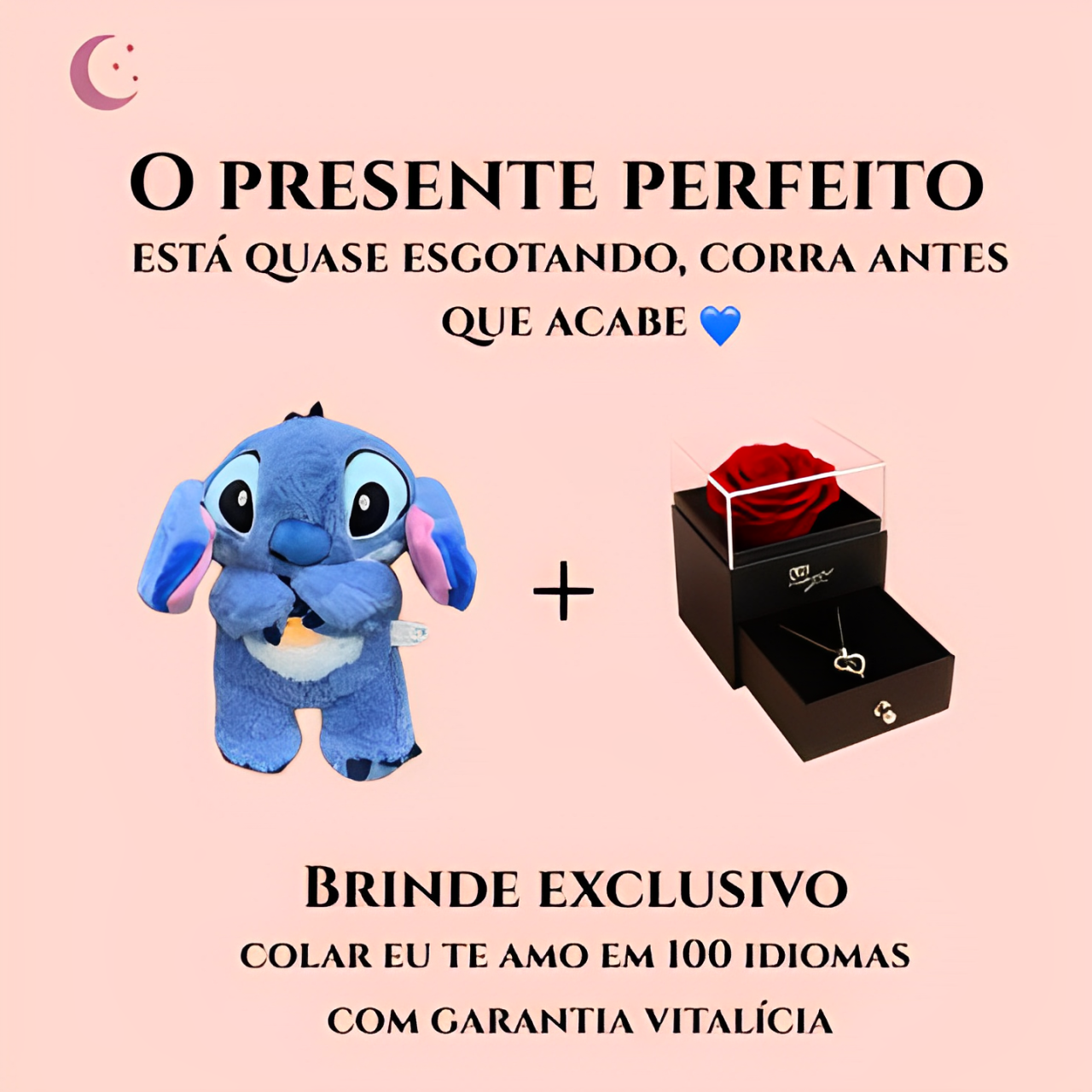 Stitch De Pelúcia Que Respira + Colar Eu Te Amo Em 100 Idiomas