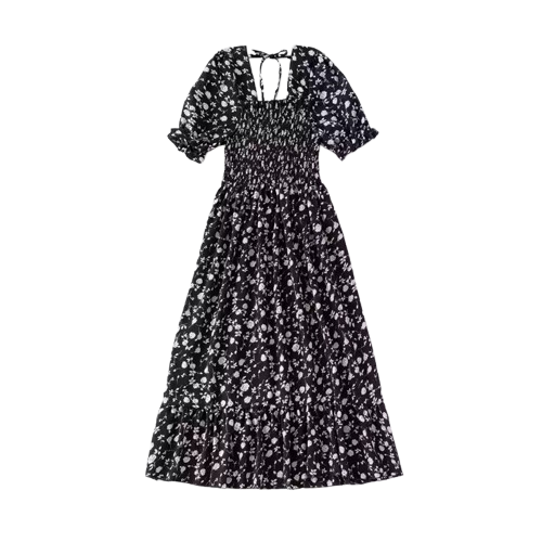 Vestido Florido - Preto e Branco